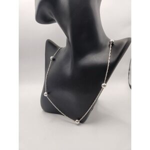Sterling Silver 925 Round Bead Station Rope Chain Necklace 24 Inch Silver Tone